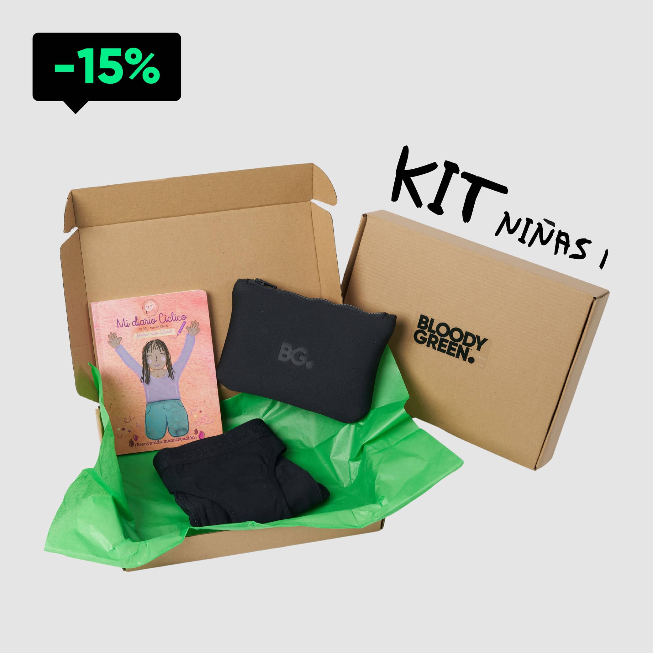 Kit Niñas 1:  1 Calzón Niña Flujo Intenso+1 Diario Miciclo+1 Bloodybag