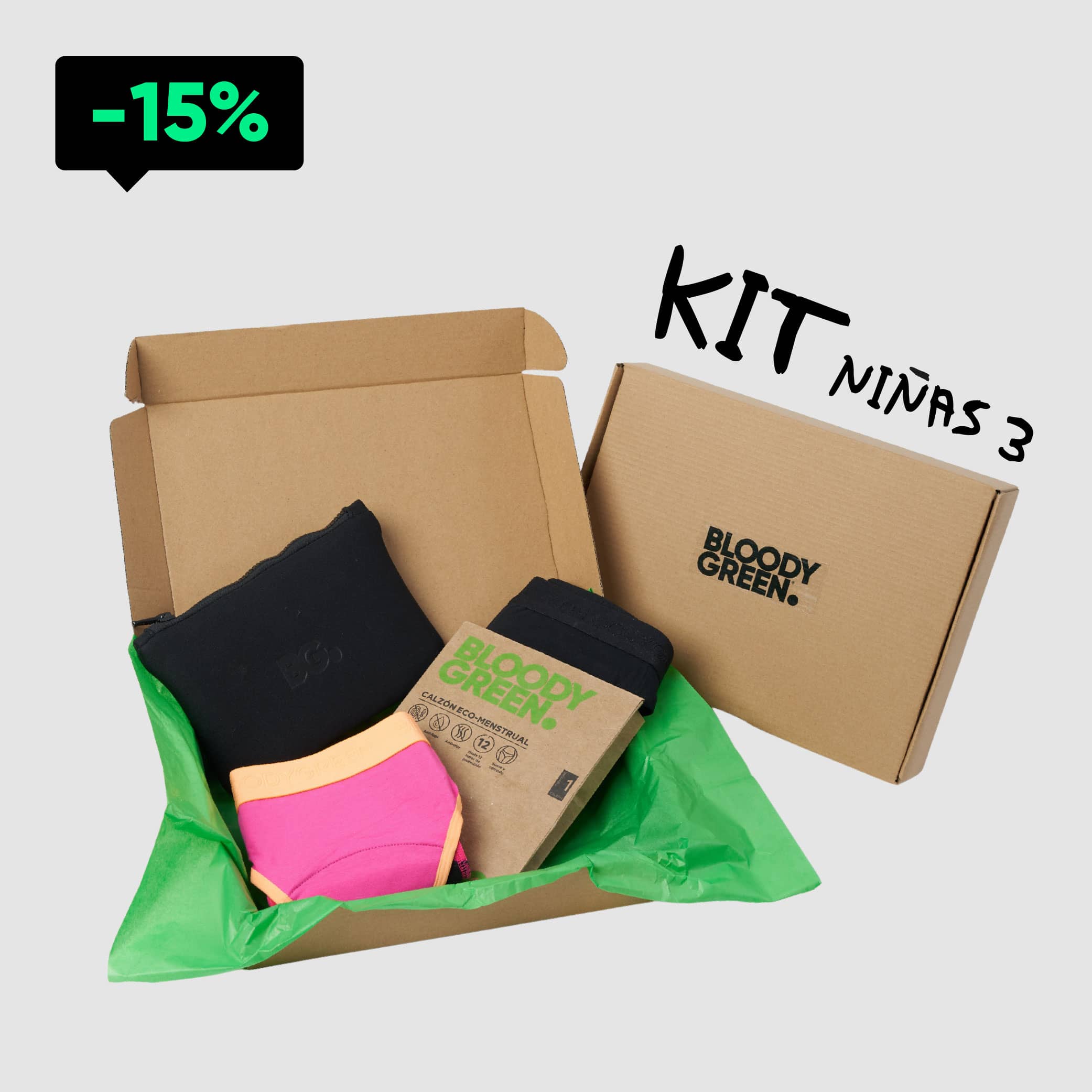 Kit Niñas 3: 2 Calzones Niña Flujo Intenso+1 Bloodybag