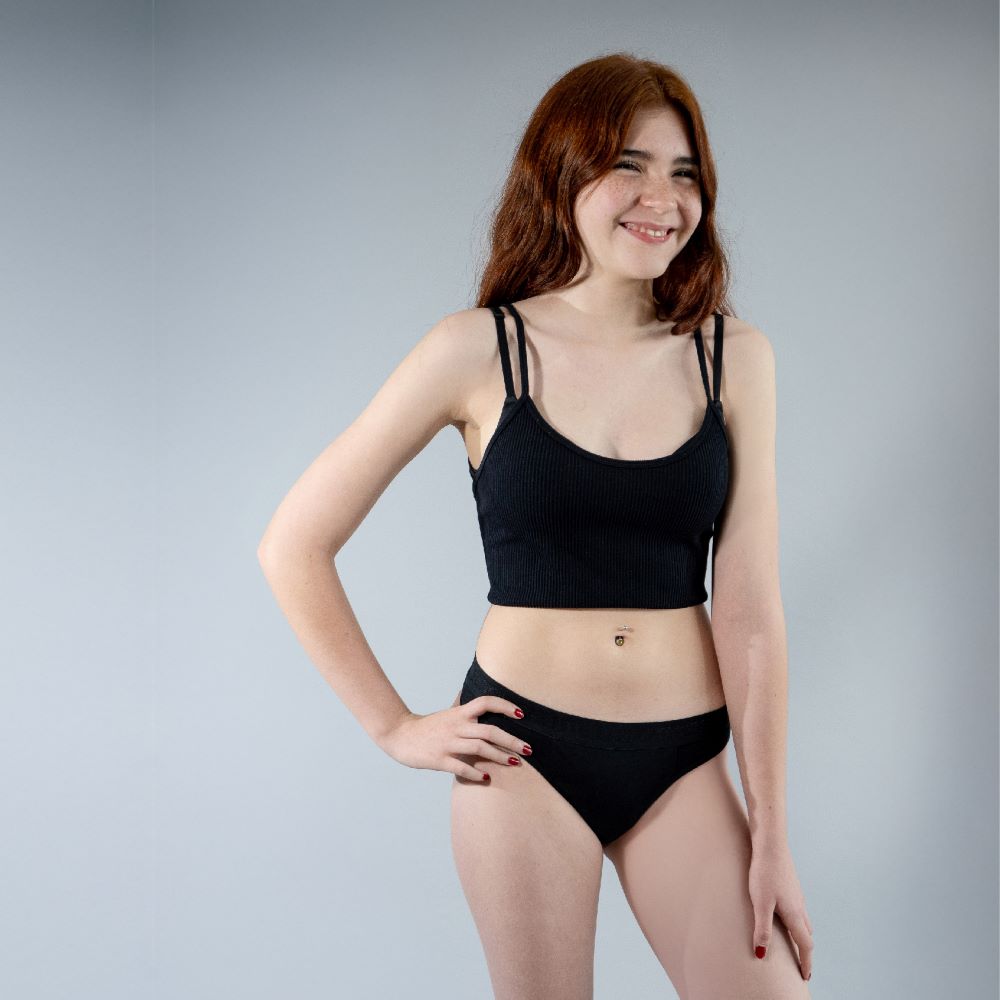 calzón menstrual Niña bikini flujo abundante, Negro, 10-11, 12-13, 14-15