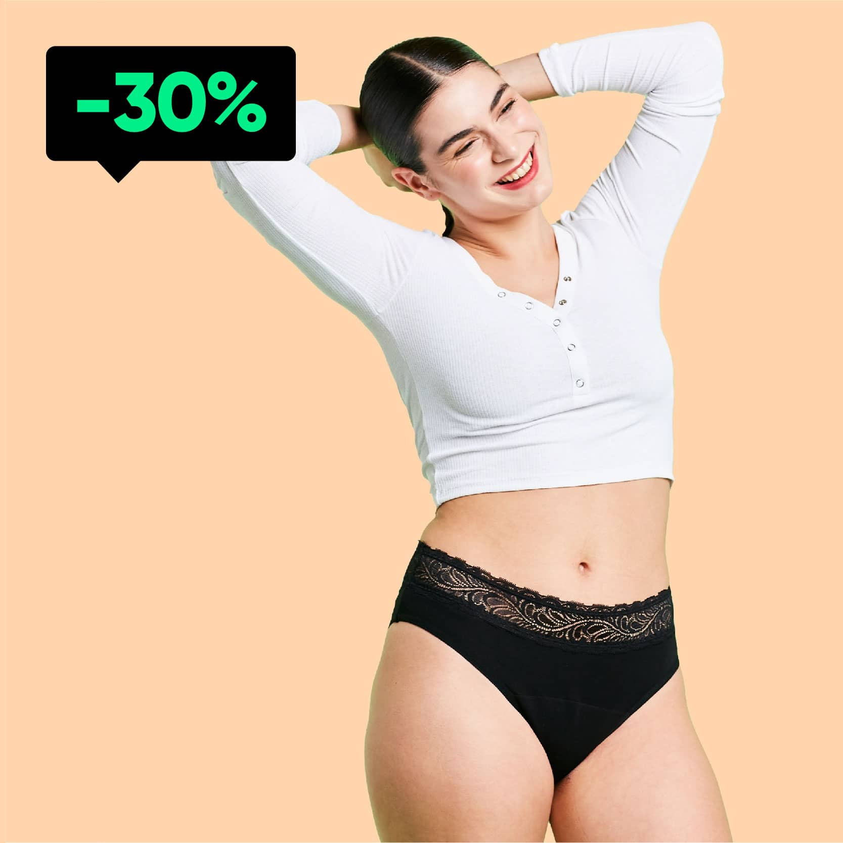 calzón menstrual high waist flujo moderado, Negro, S, M, L, XL, XXL
