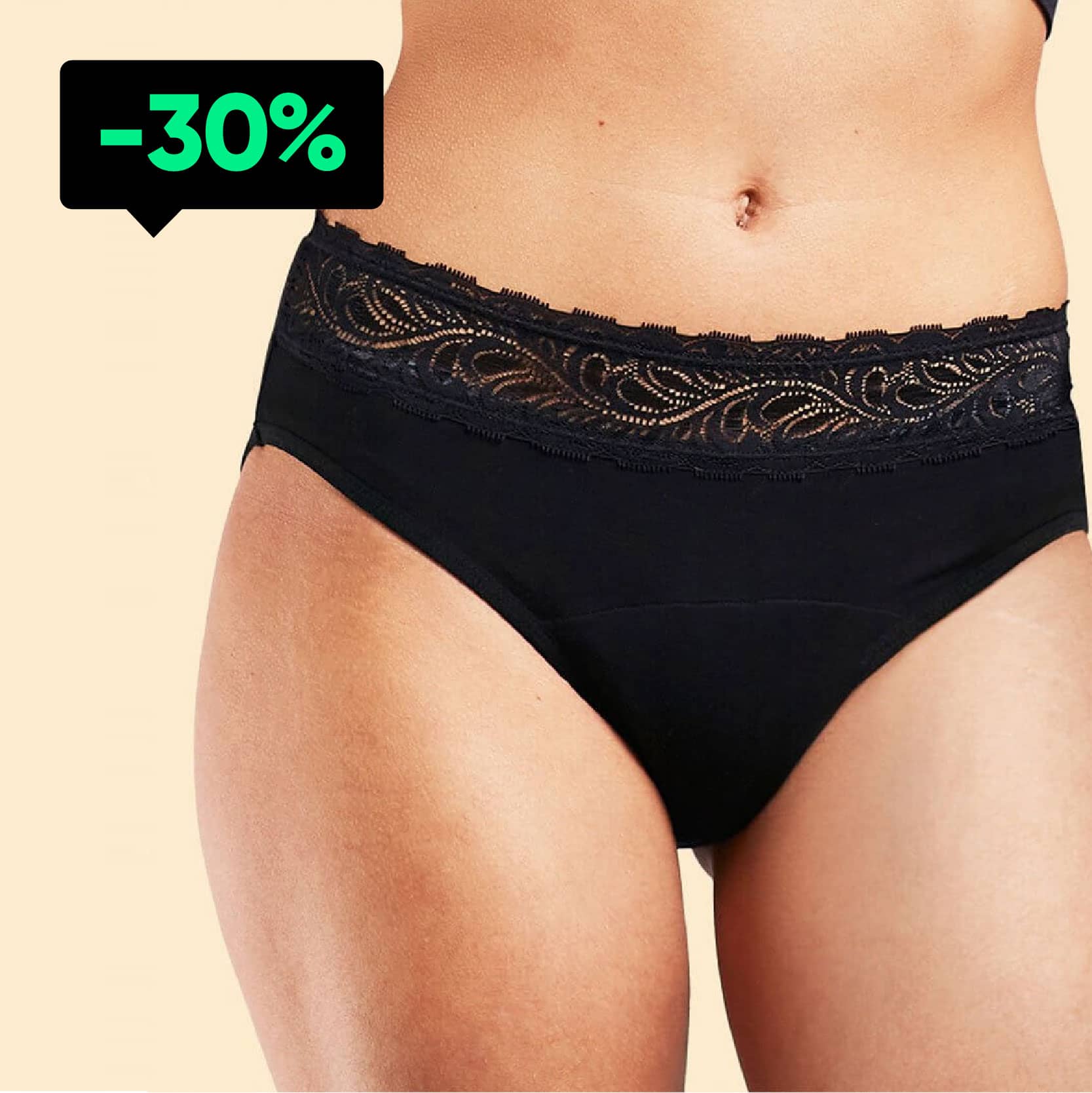 calzón menstrual high waist flujo moderado, Negro, S, M, L, XL, XXL