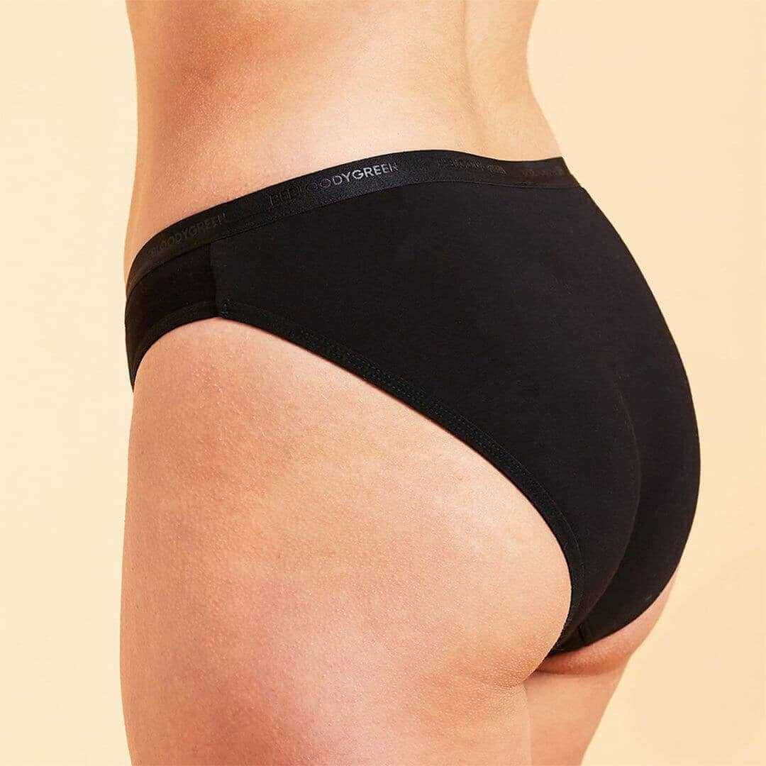 calzón menstrual bikini flujo moderado, Negro, XS, S, M, L, XL, XXL