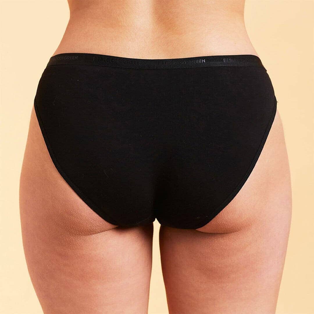 calzón menstrual bikini flujo moderado, Negro, XS, S, M, L, XL, XXL