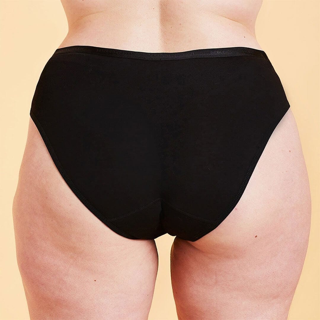 calzón menstrual bikini flujo moderado, Negro, XS, S, M, L, XL, XXL