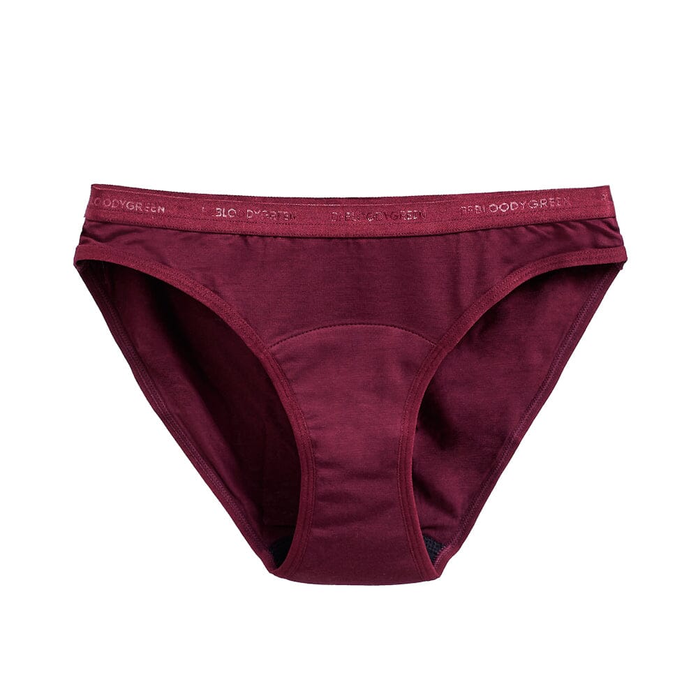 Calzón menstrual bikini flujo moderado, burdeo, XS, S, M, L, XL, XXL