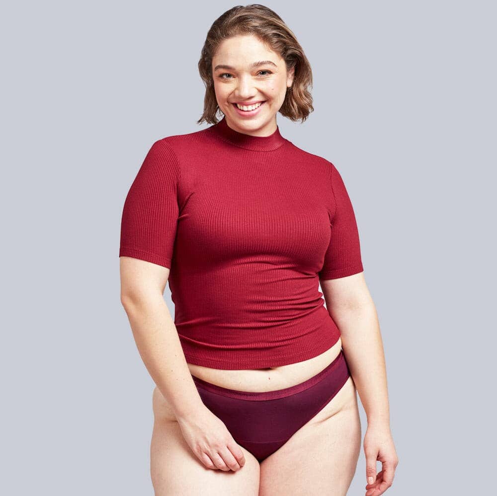 Calzón menstrual bikini flujo moderado, burdeo, XS, S, M, L, XL, XXL