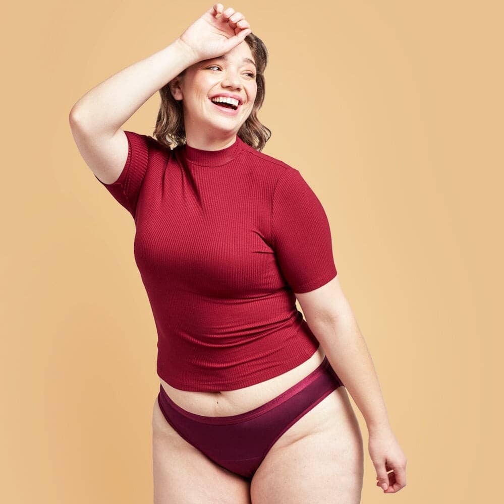 Calzón menstrual bikini flujo moderado, burdeo, XS, S, M, L, XL, XXL