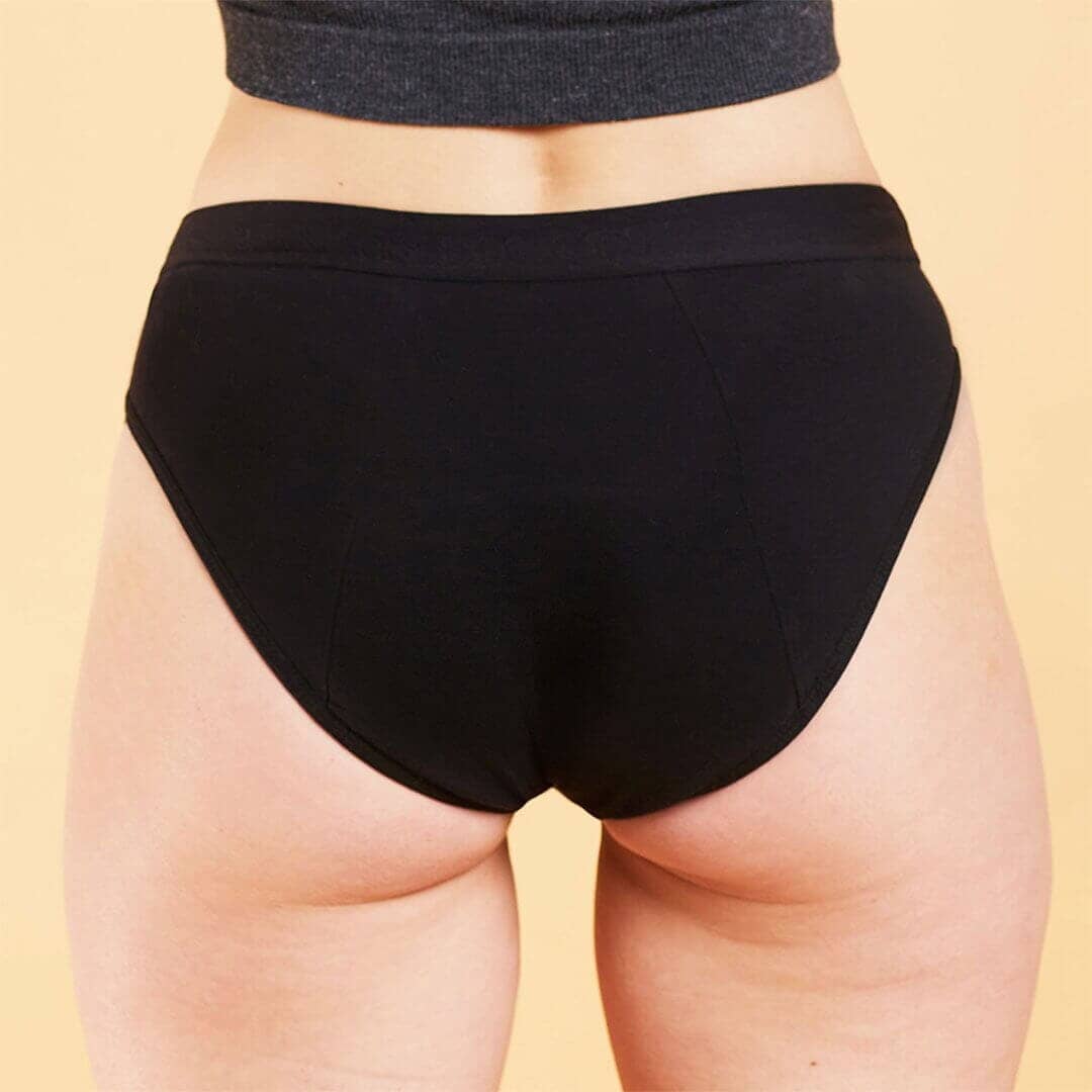 calzón menstrual Niña bikini flujo intenso, Negro, 10-11, 12-13, 14-15